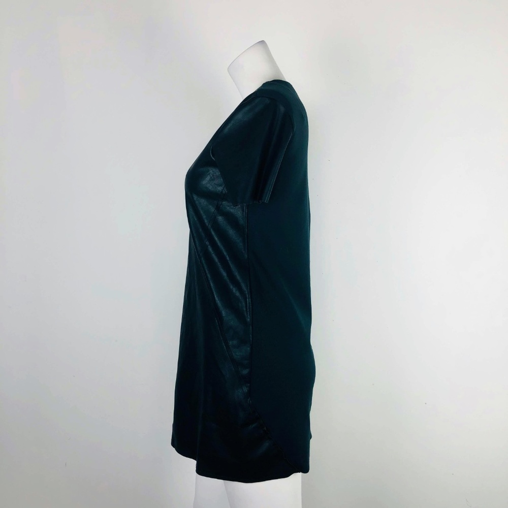 Zara Faux Leather Shift Black Dress V-Neck Short - Picture 4 of 6